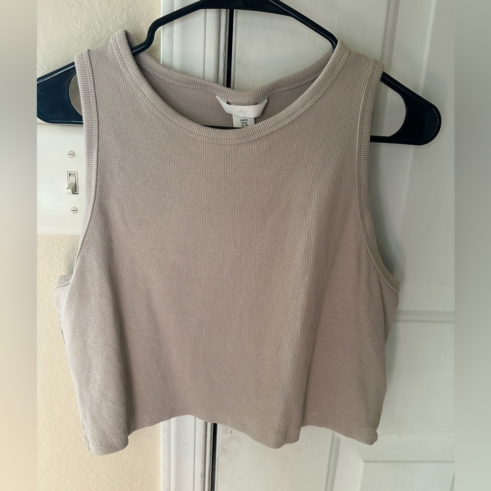Tan high neck ribbed cotton tank top 🐈